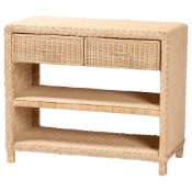 bali & pari Lanica Braided Natural Rattan Console Table with Drawers and Shelves - Coastal Style Storage Cabinet for Entryway, Living Room, or Bedroom, 35" Baxton Studio restaurant furniture, hotel furniture, commercial furniture, wholesale living room furniture, wholesale console table, classic console table